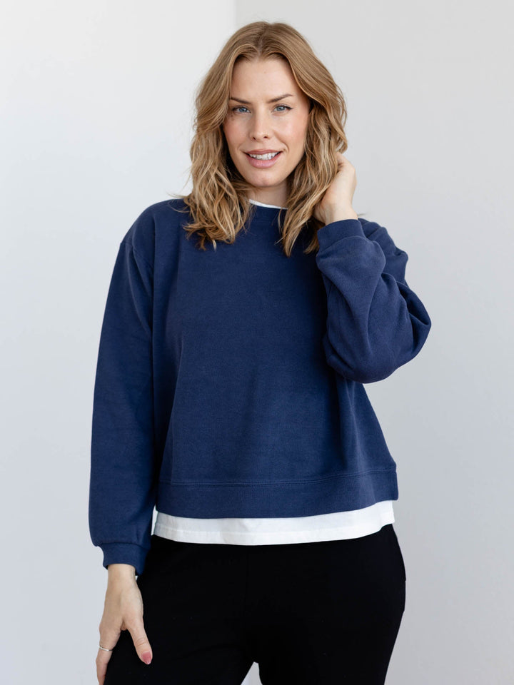 navy blue crew neck pullover