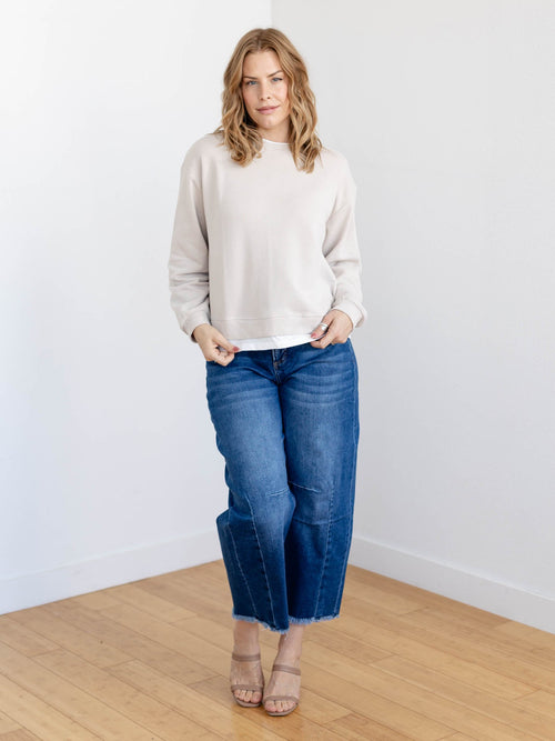 cream twofer crew neck pullover