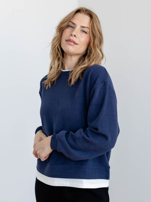 navy blue crew neck pullover