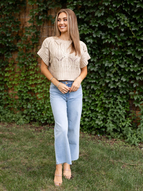 tan crochet knit top