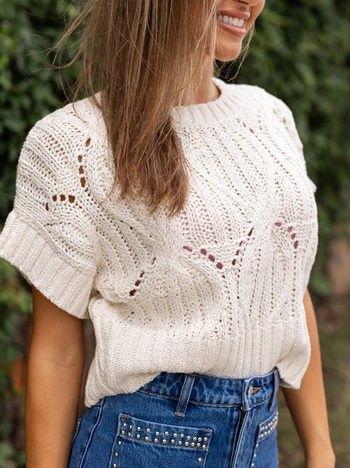 cream crochet knit boxy top