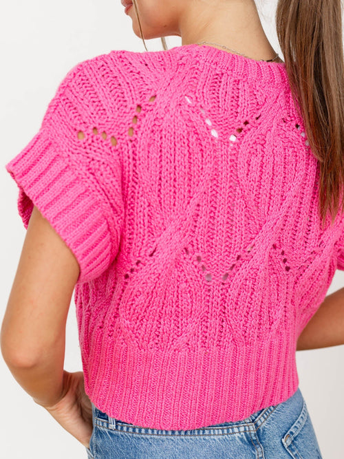 hot pink short sleeve sweater