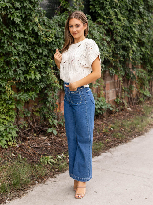 cream crochet knit boxy top