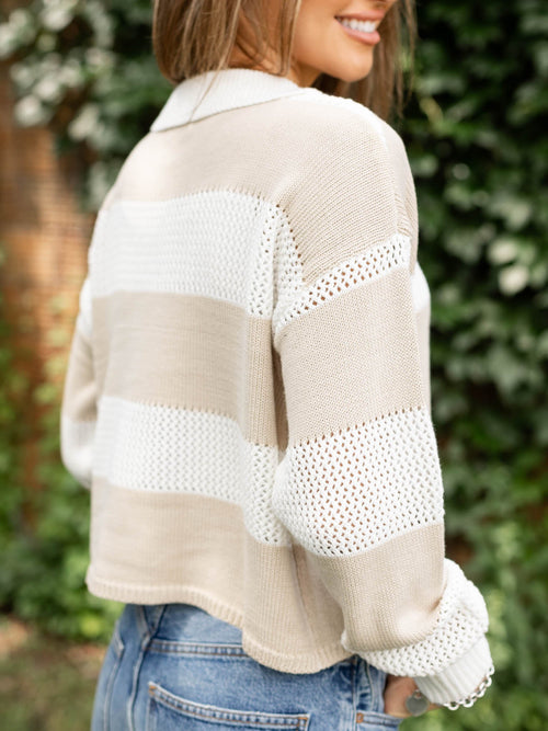 tan and cream collared sweater