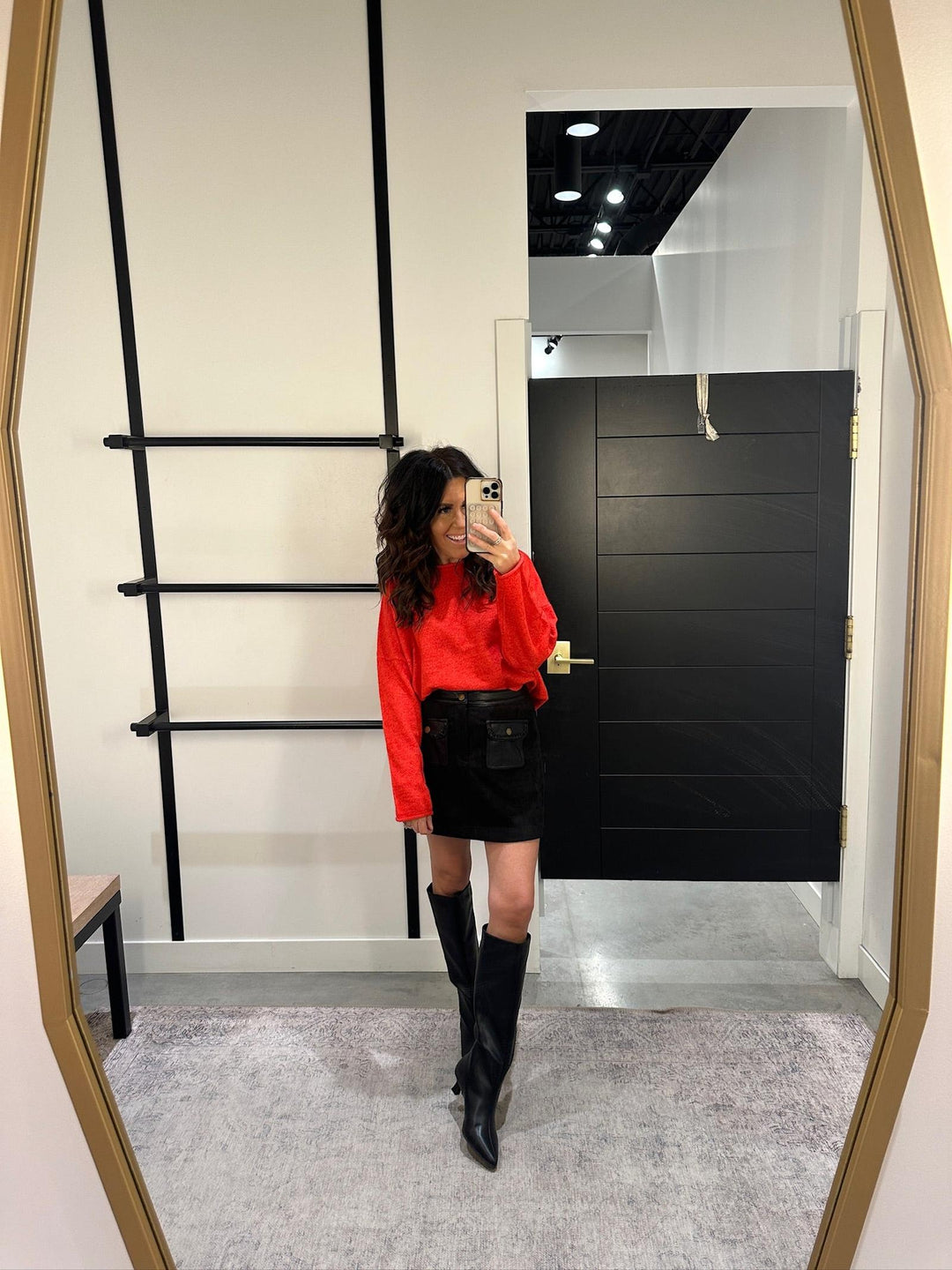 red oversized sweater