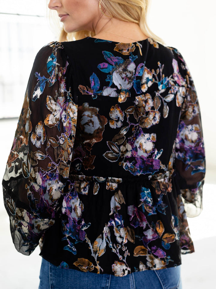 tie front moody floral blouse