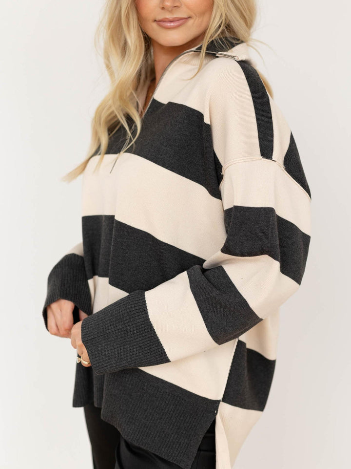 chunky striped half zip pullover