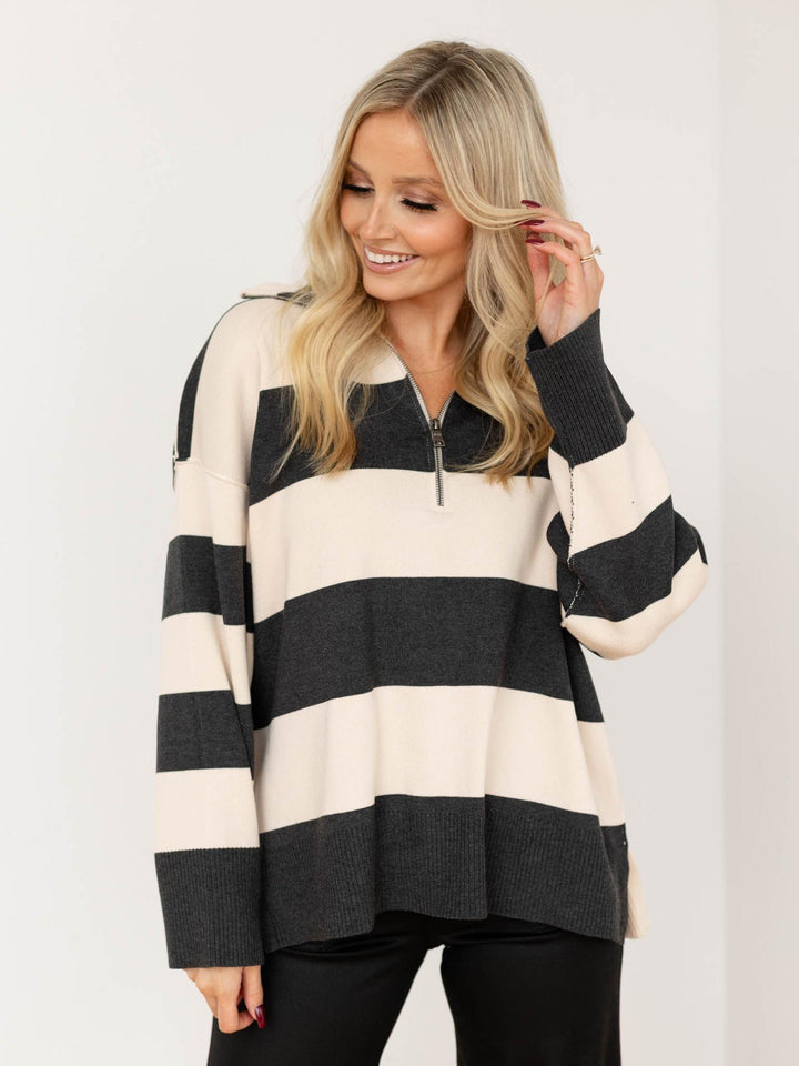 chunky striped half zip pullover