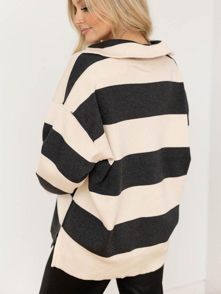chunky striped half zip pullover