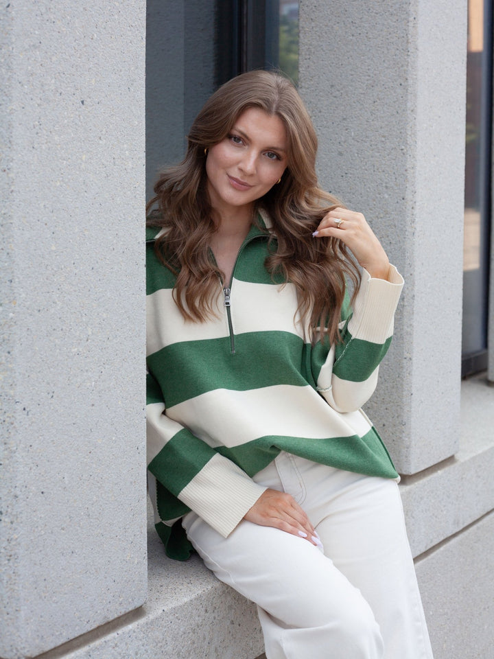 green and white sweater