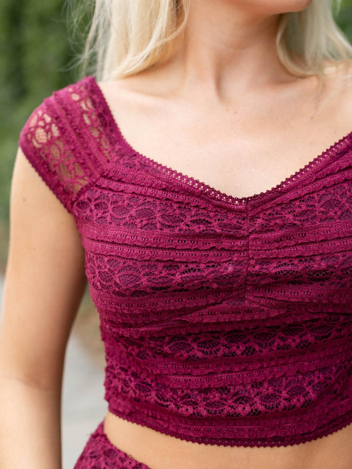 By Together Knit Lace V-Neck Crop Top
