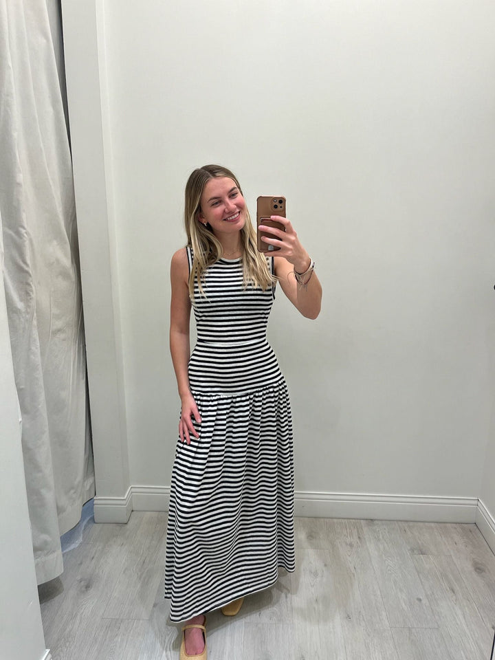 black and white striped maxi dress