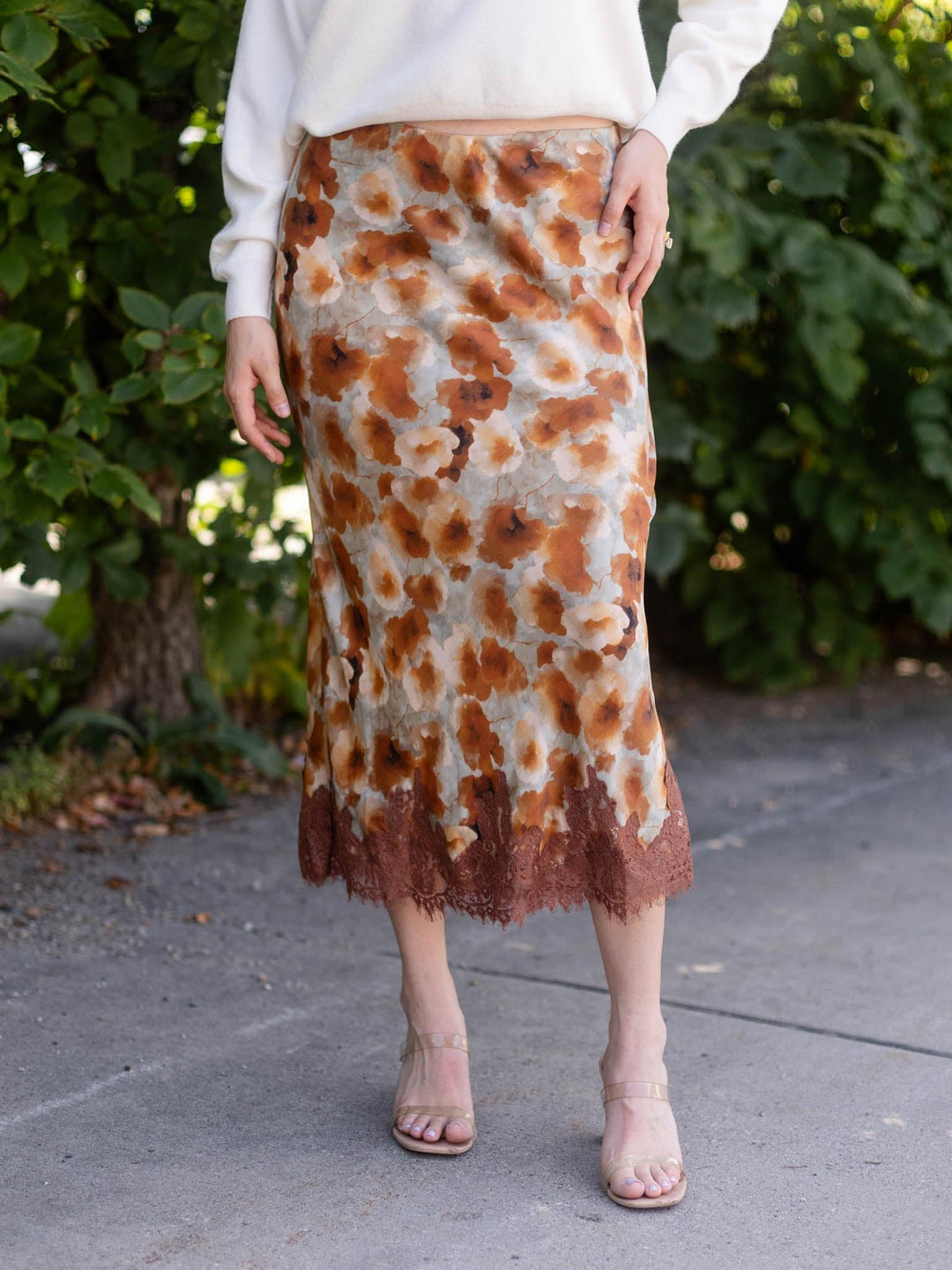 By Together Satin Watercolor Midi Skirt