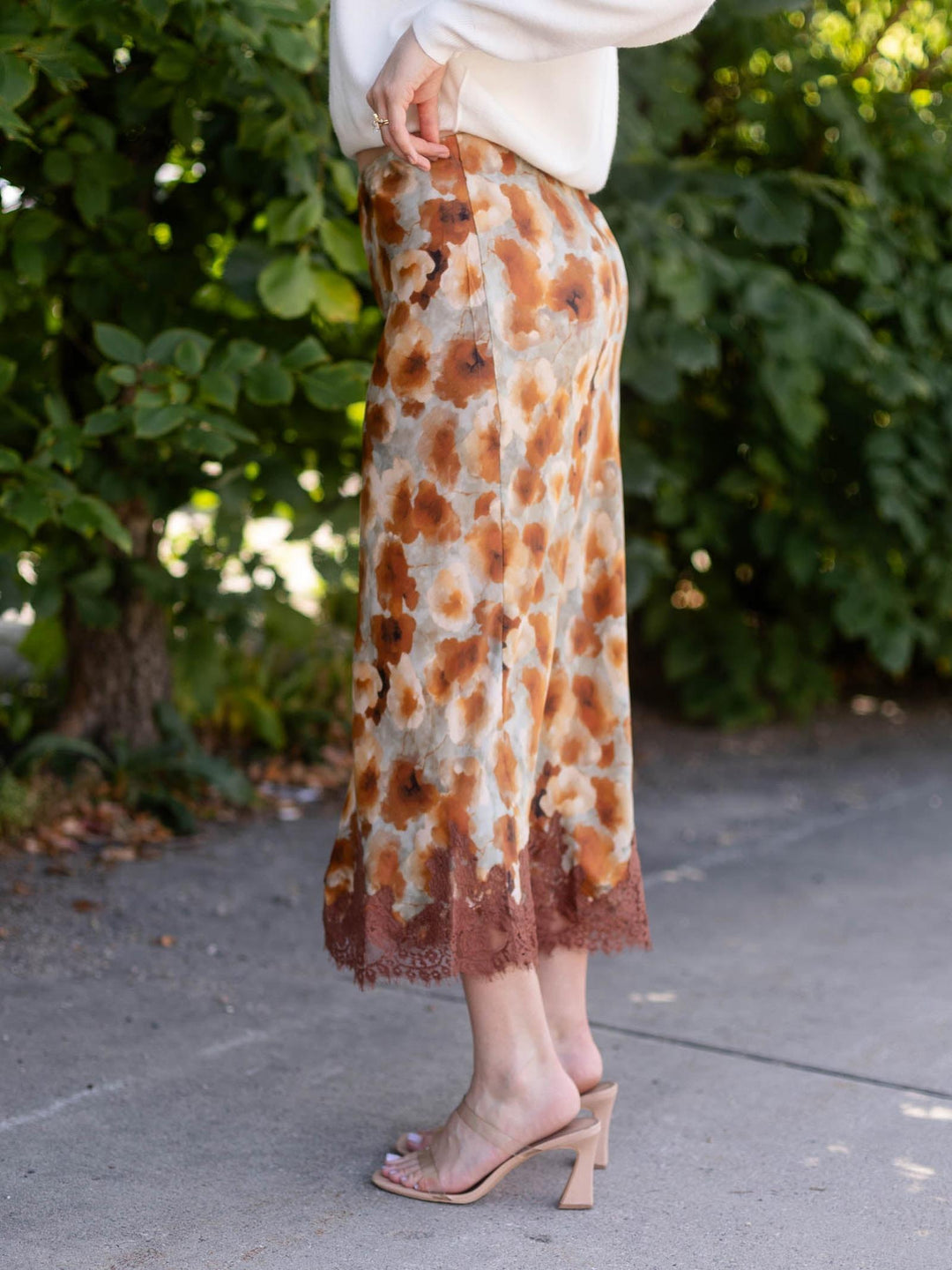 By Together Satin Watercolor Midi Skirt