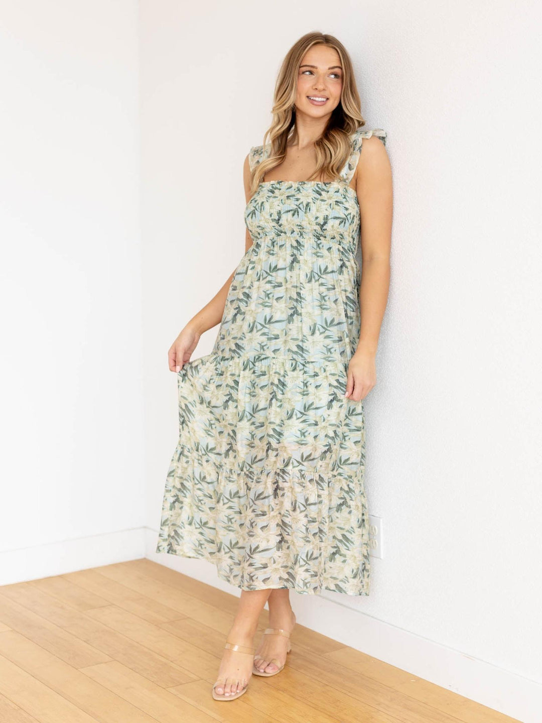 green floral midi dress