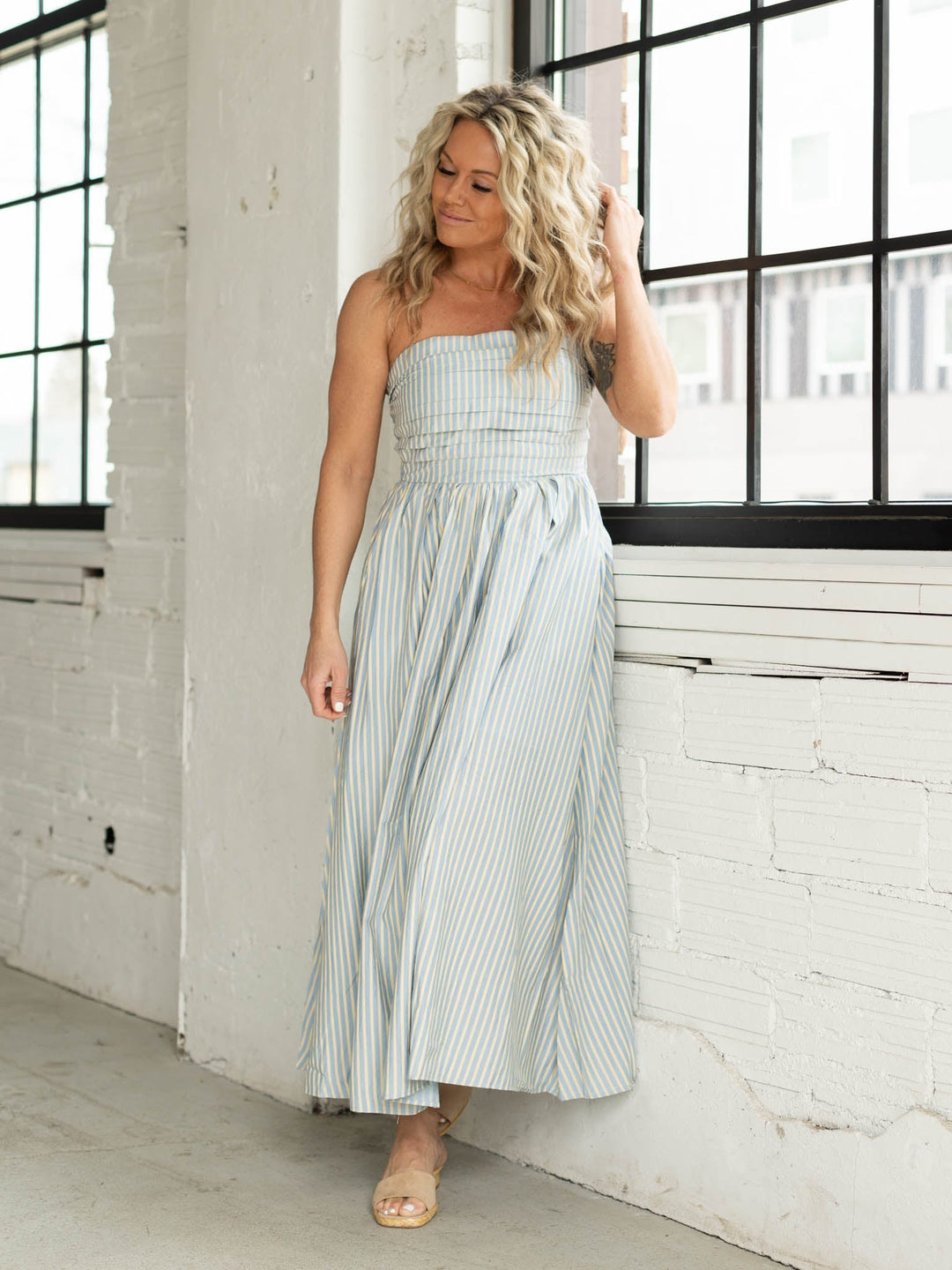 By Together Striped Tube Maxi Dress - Dusty Blue / L / L6998 By Together Striped Tube Maxi Dress - Dusty Blue / L / L6998