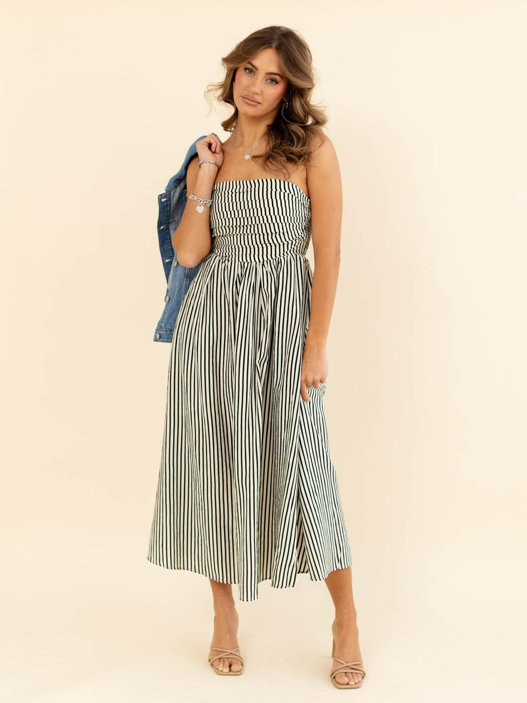 Striped Strapless Maxi Dress