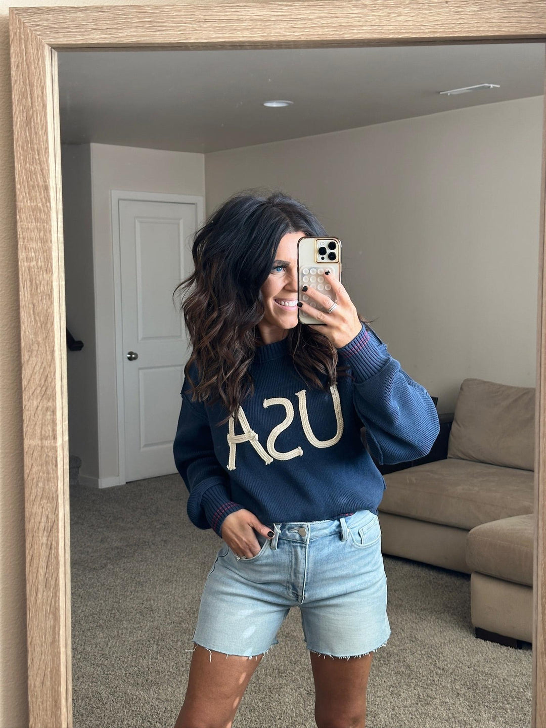 USA embroidered knit sweater