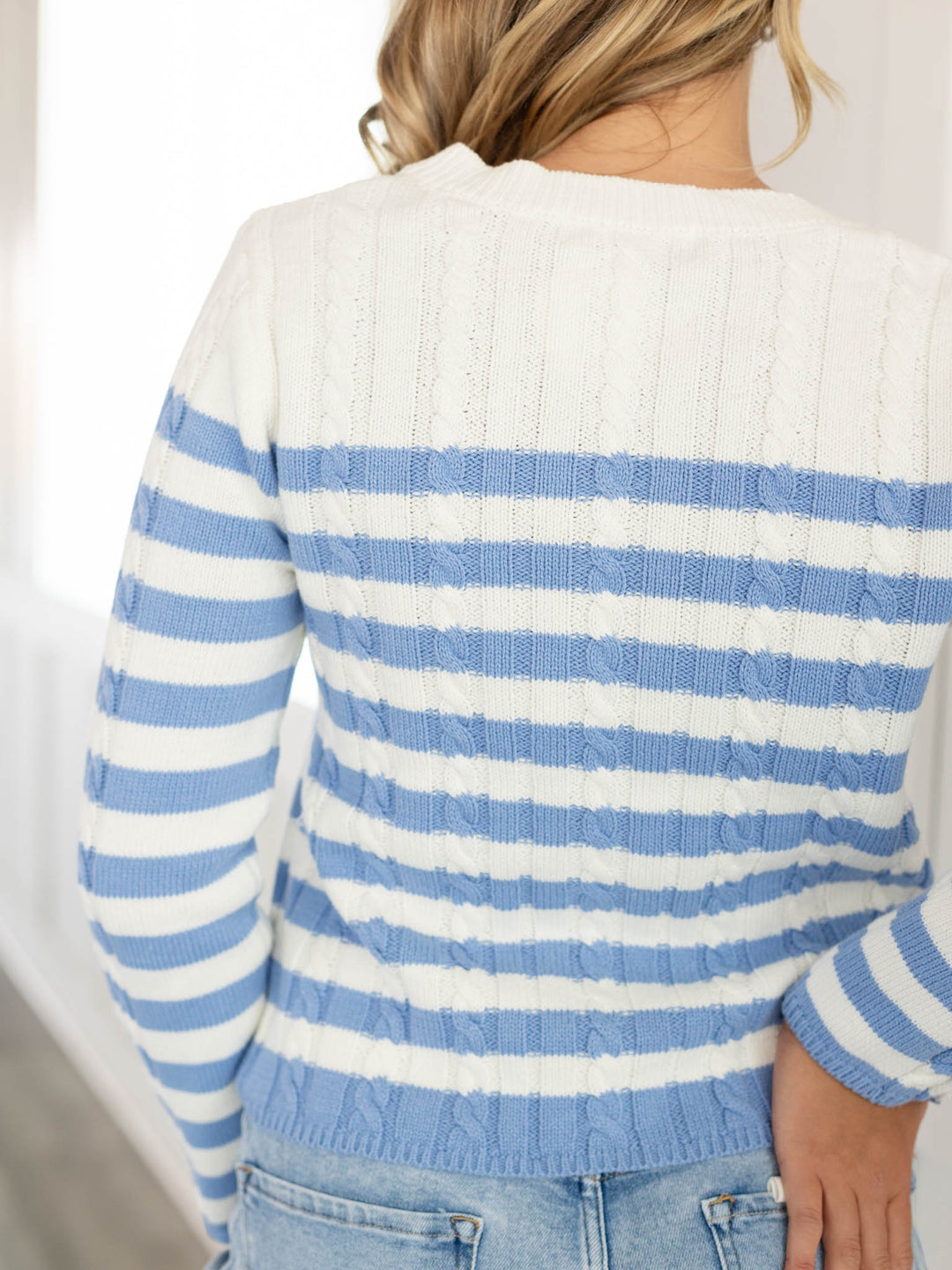 striped long sleeve button down cardigan