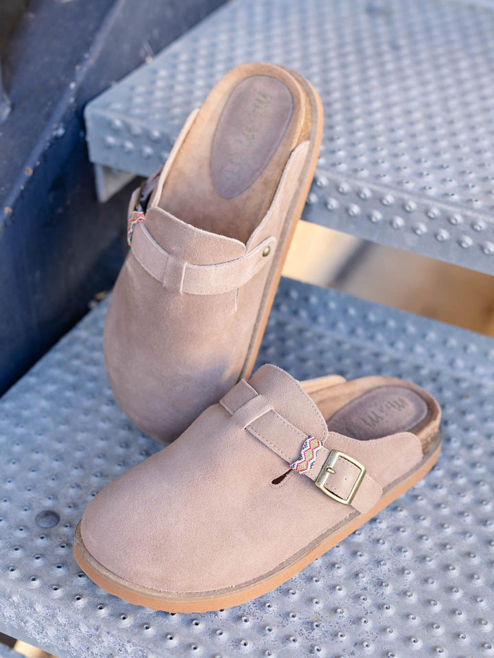slip on buckle suede slide
