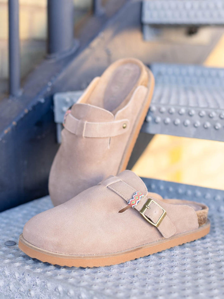 slip on buckle suede slide