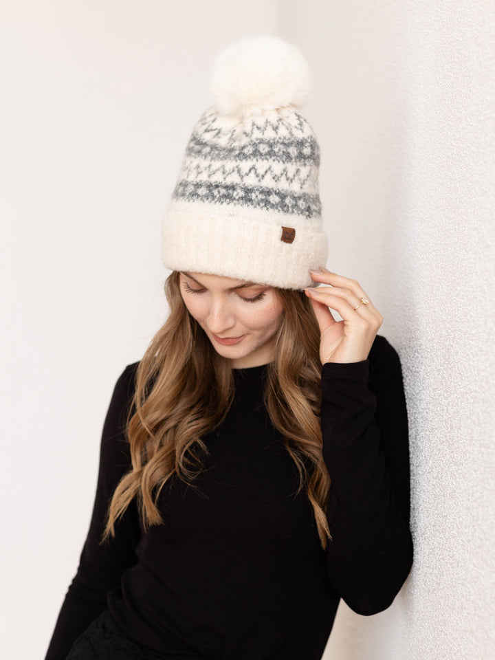 grey fair isle hat