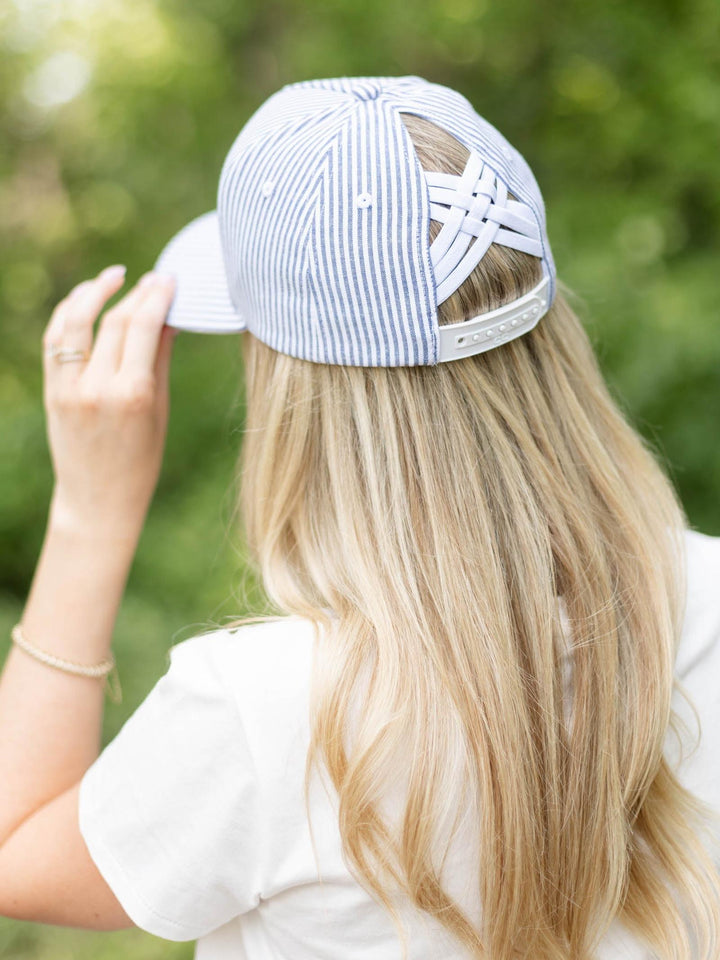 CC Stripe Criss Cross Ponytail Hat