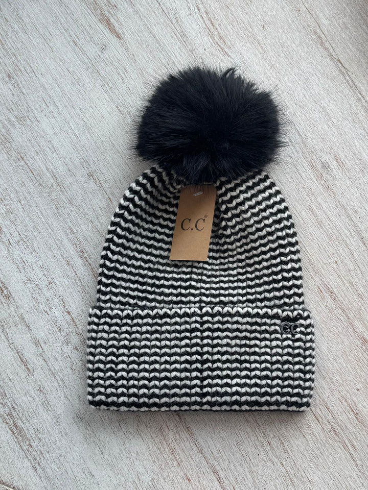 black pom pom beanie