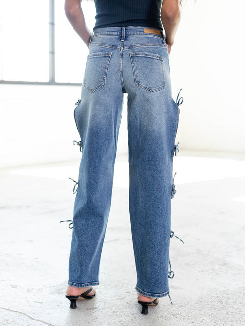 side tie straight leg denim