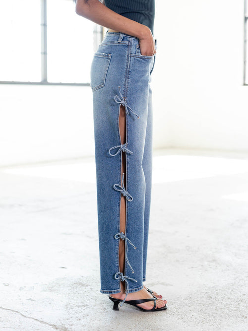 side tie straight leg denim