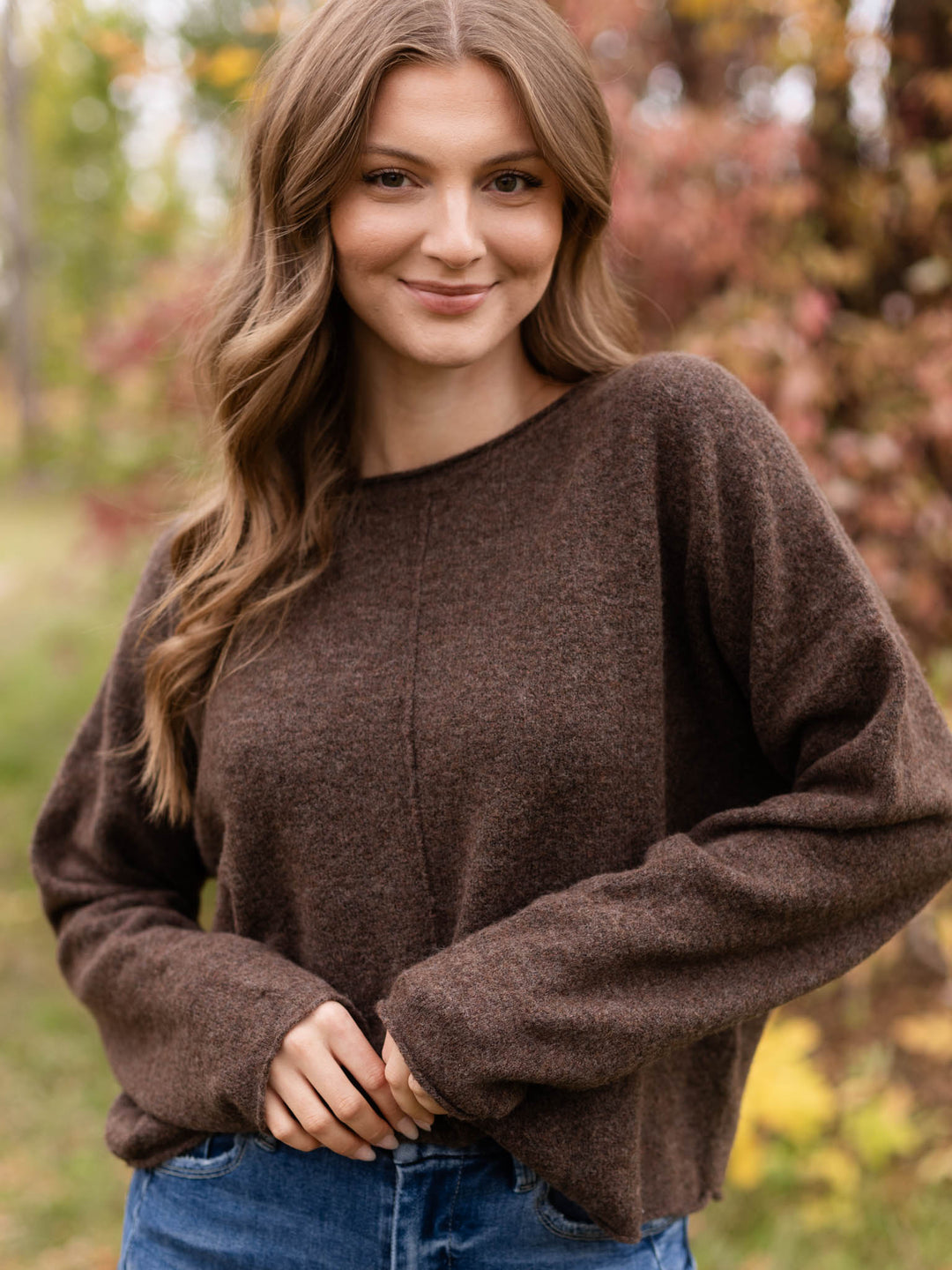 Center Seam Rolled Neck Knit Sweater