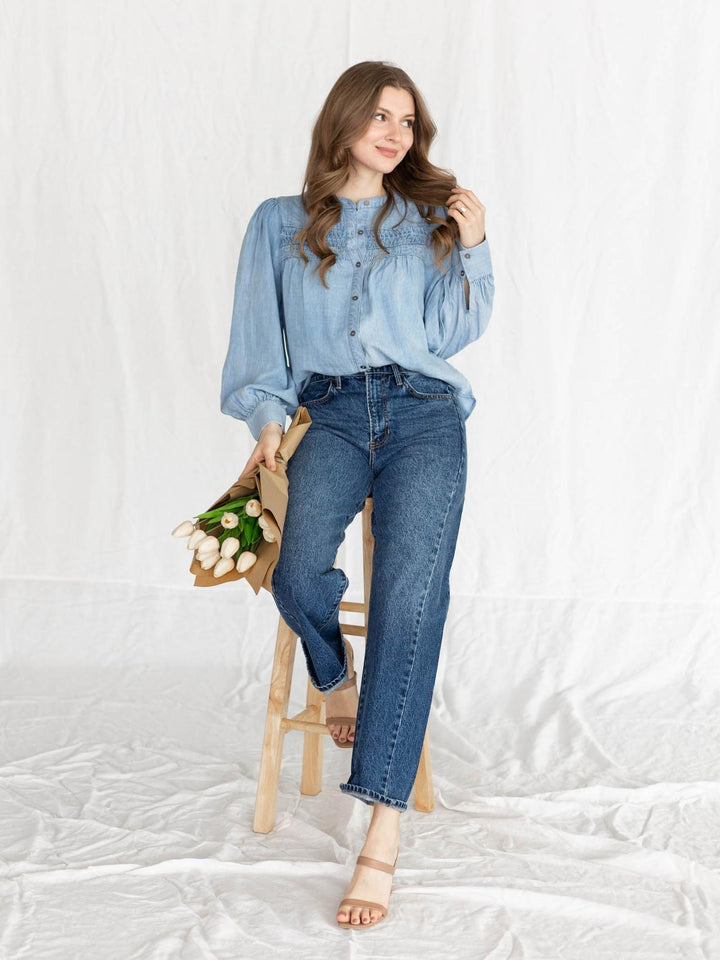 chambray button up top