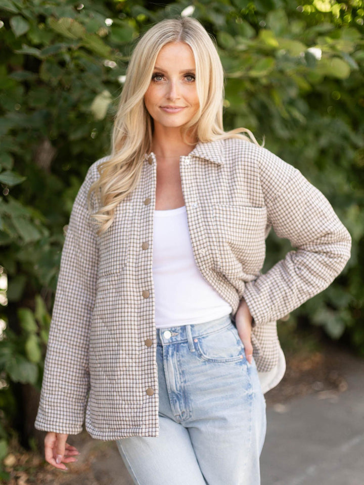 Checker Print Puffer Shacket