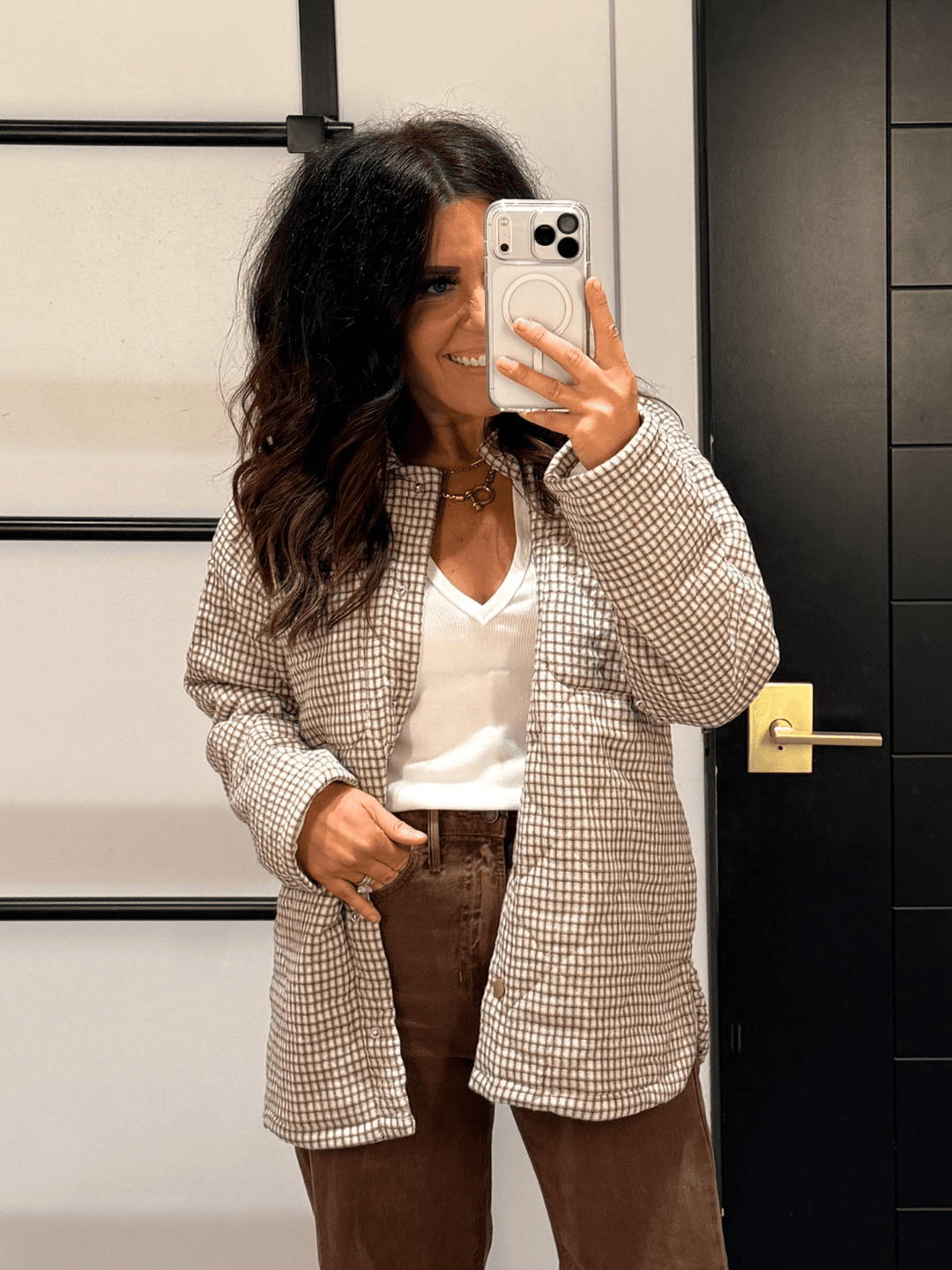 Checker Print Puffer Shacket