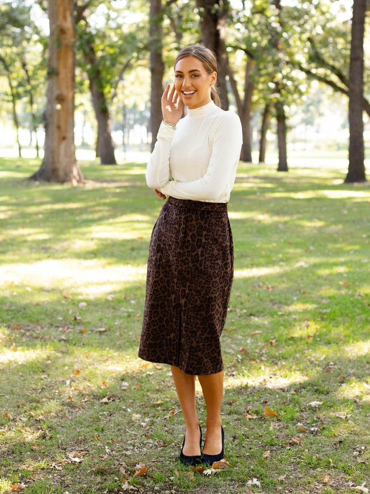 suede midi cheetah print skirt