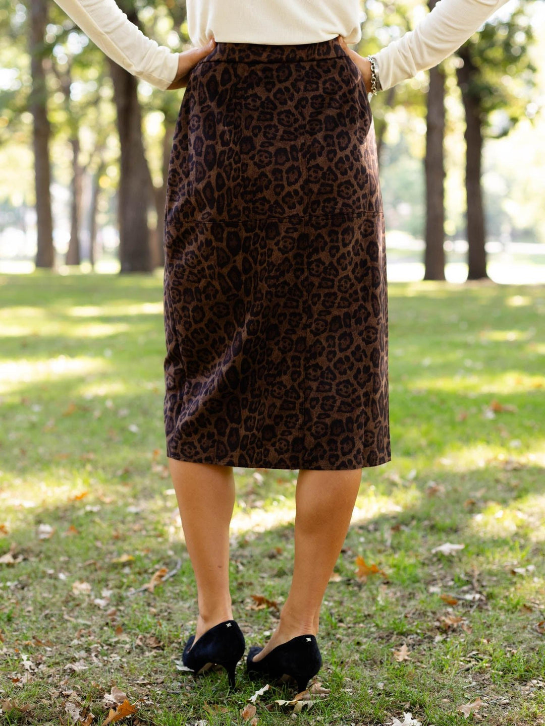 suede midi cheetah print skirt