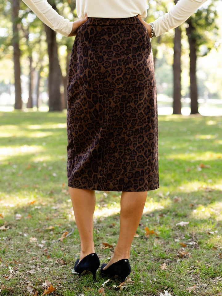 suede midi cheetah print skirt