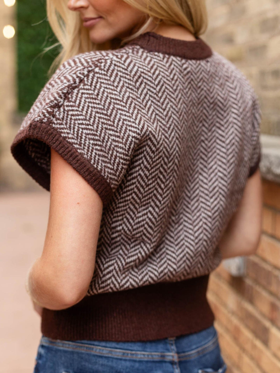 Chevron Knit Cap Sleeve Sweater