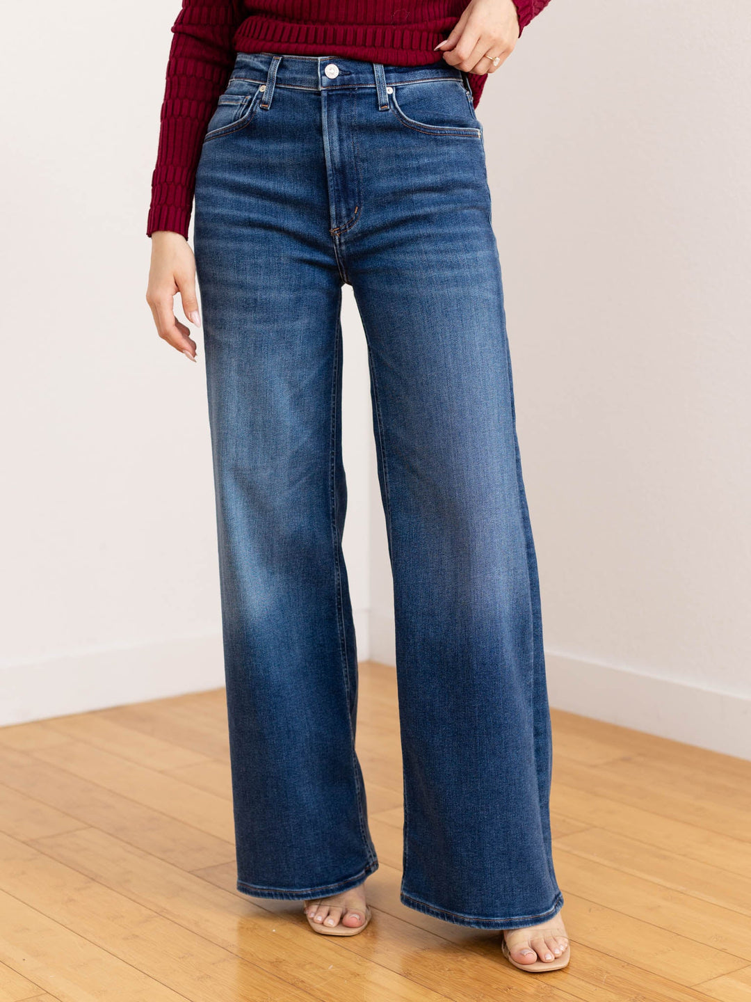 dark wash high rise wide leg denim