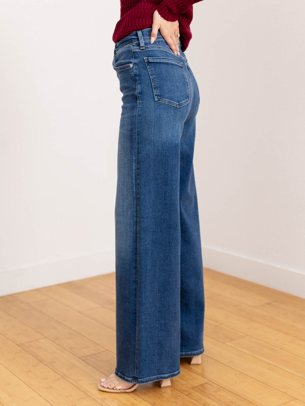 dark wash high rise wide leg denim