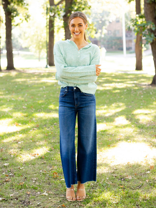 dark wash wide crop jeans