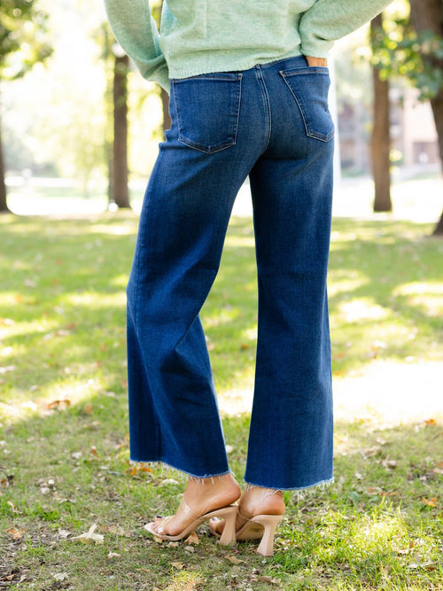 dark wash wide crop jeans