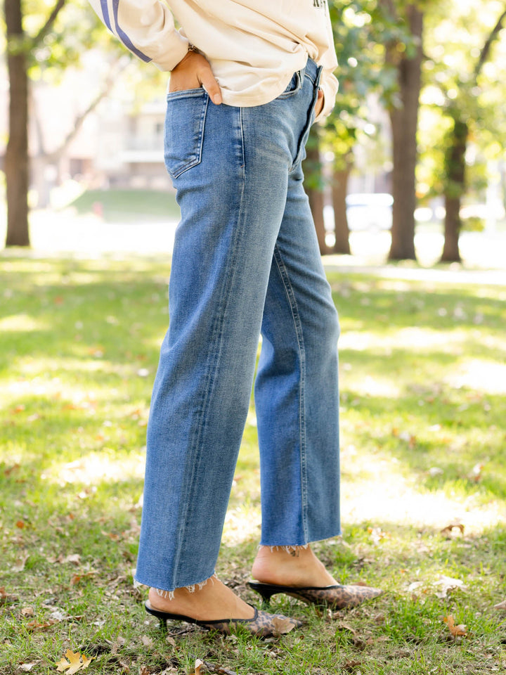 medium wash straight leg denim