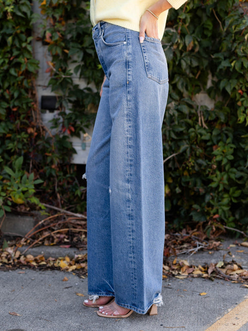 distressed straight leg denim