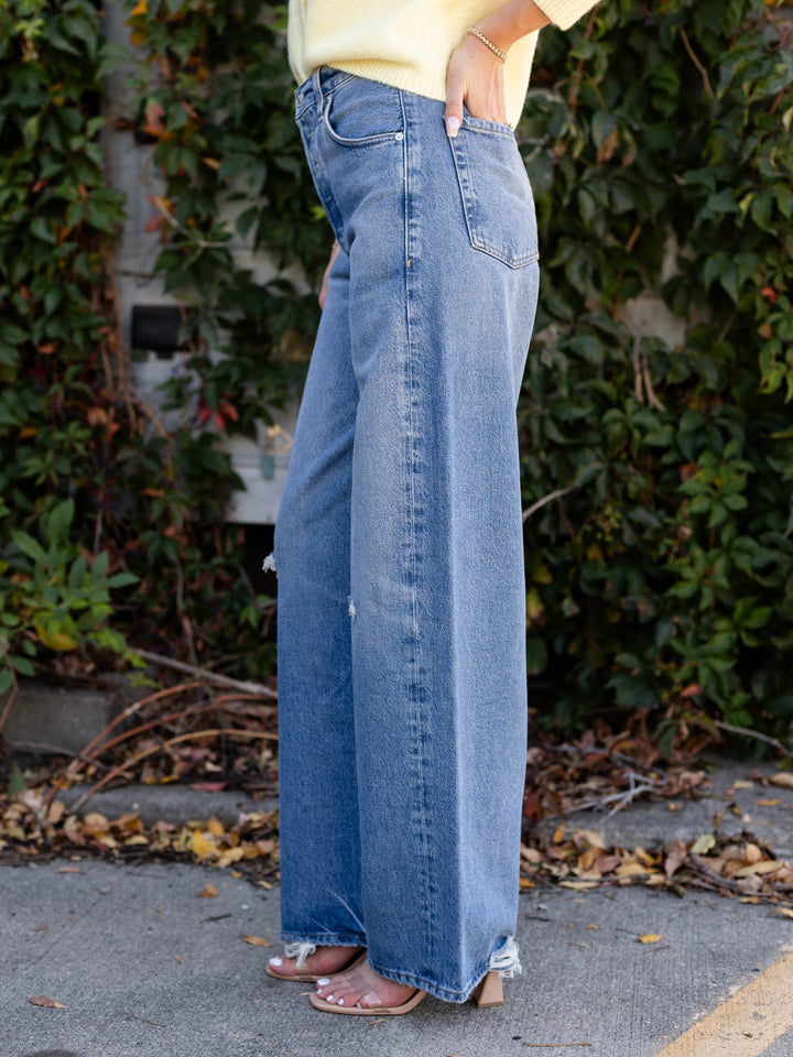 distressed straight leg denim