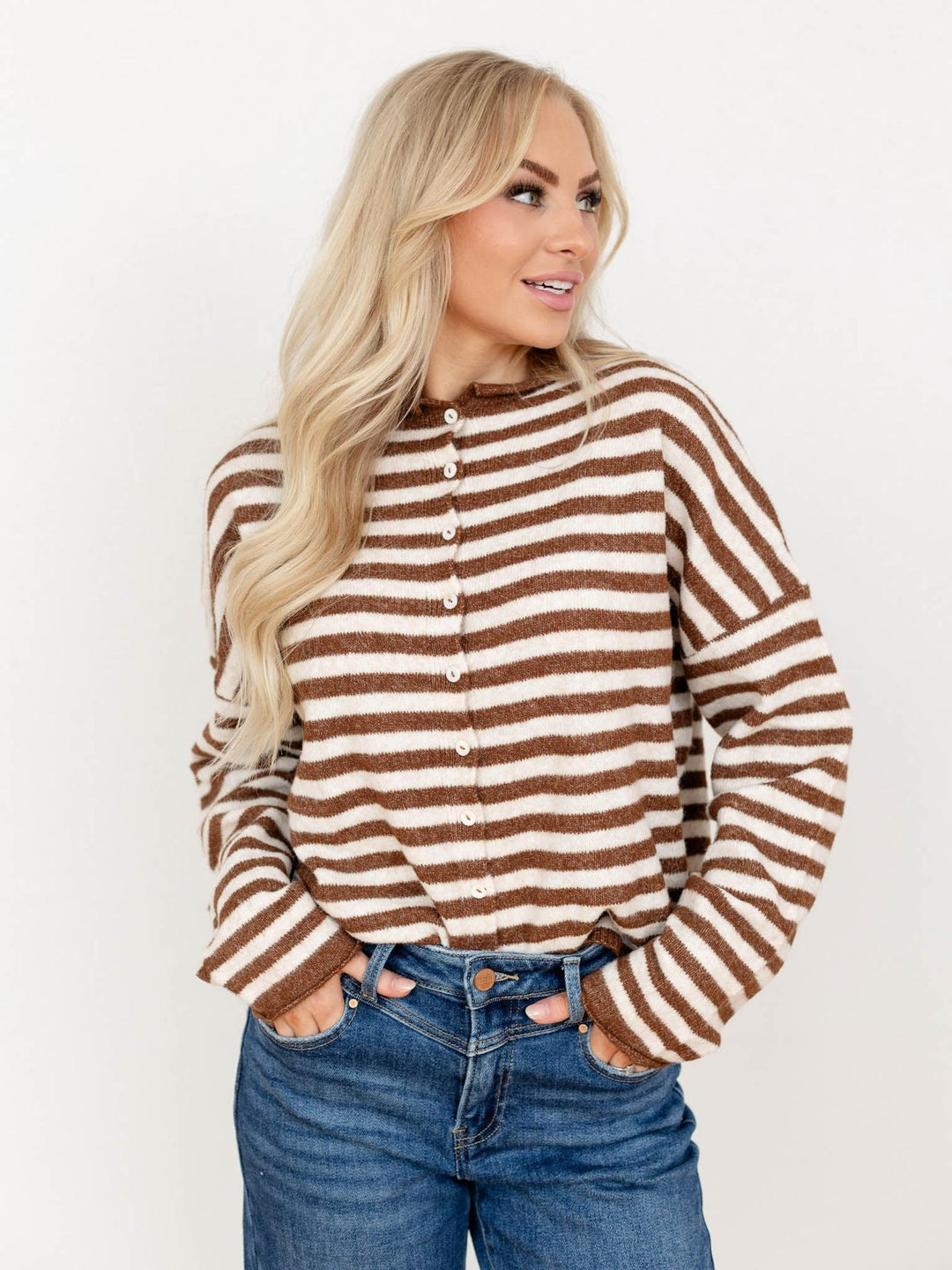 brown and cream sweater cardigan