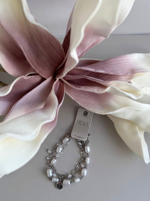silver and pearl bracelet trio