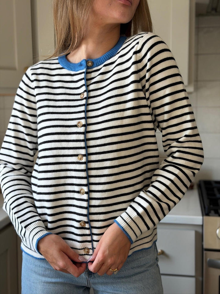 Color Accent Striped Button Down Cardigan