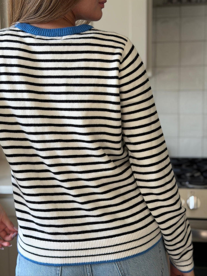 Color Accent Striped Button Down Cardigan