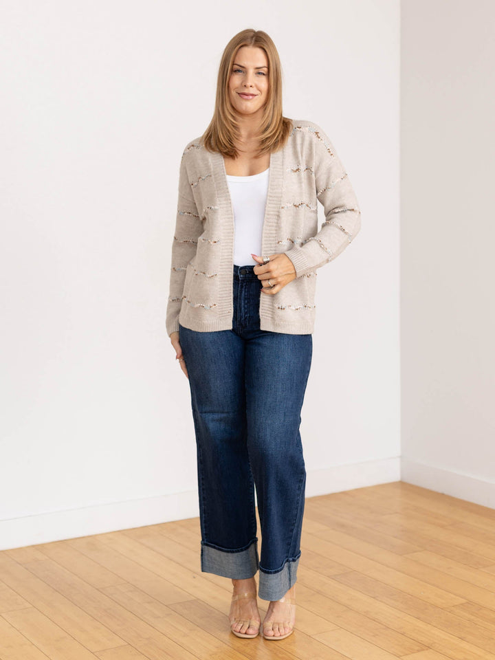 popcorn yarn stripe cardigan